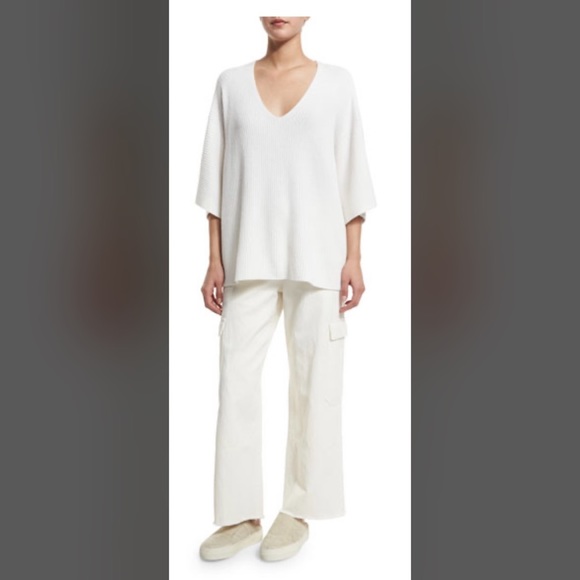 Helmut Lang Cropped Oversized Twill Cargo Pants Ivory.MSRP...